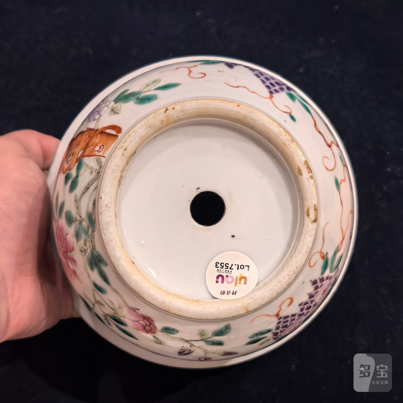 清晚期 粉彩花鸟葡萄纹花盆 - 图12